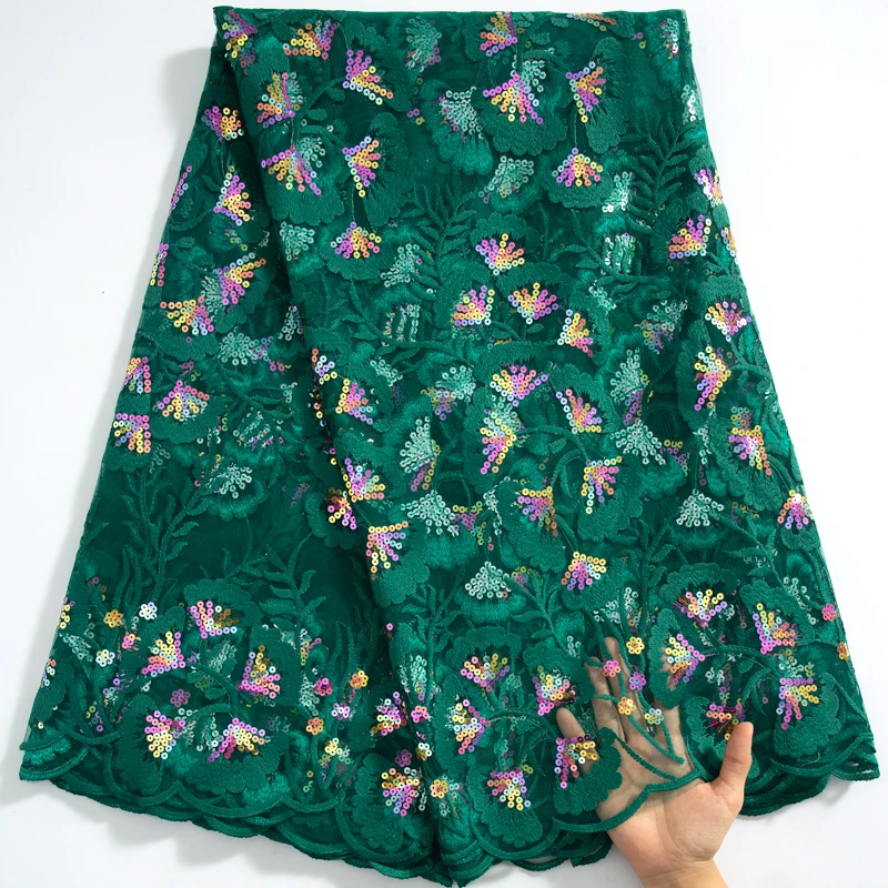 

SJD French Mesh Milk Silk Lace With Sequins 2024 High Quality Shiny African Sequins Milk Silk Lace Fabric For Women DressesA3724