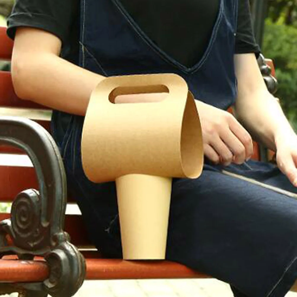 

20Pcs Eco Friendly Takeout Cup Holder Portable Coffee Milk Tea Tray Prevent Leakage Drink Carrier Single Slot Khaki