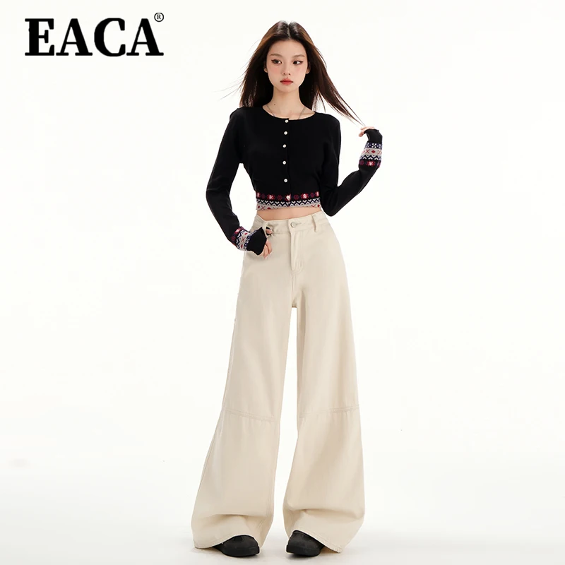 EACA Apricot Cargo Jeans Women 2025 Spring New High-waisted Loose Straight Leg Wide Leg Leisure Everything Comfortable