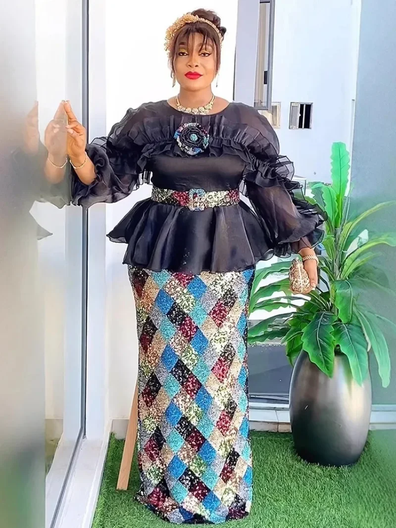 女性のためのアフリカのダシキドレス,長袖,スパンコール,オーガンザの服,イブニングドレス,ウエディング,新年,豪華,2020