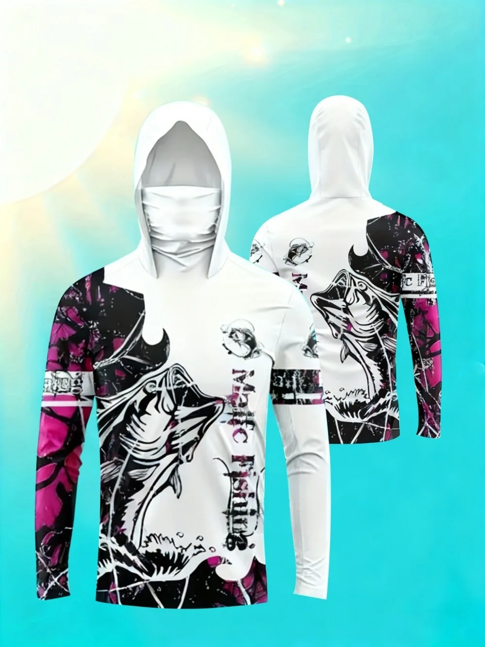 American Men's Summer Striped Letter Print Comfortable Breathable Hooded Fishing Suit Long Sleeved T-Shirt Outdoor Casual Top