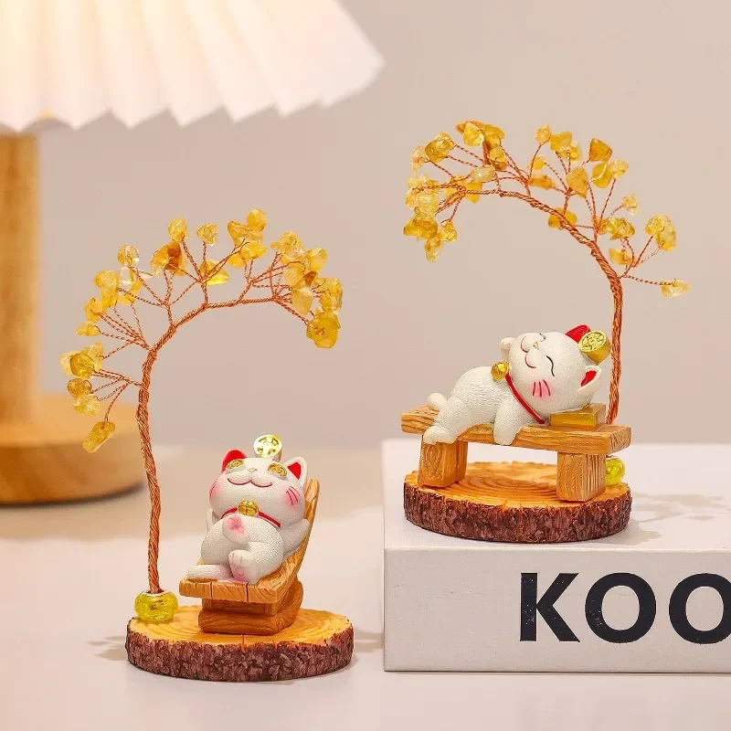1PC Lucky Cat Crystal Fortune Tree Ornament Gifts New Year's Desktop Gifts Creative Cute Fortune Ornament