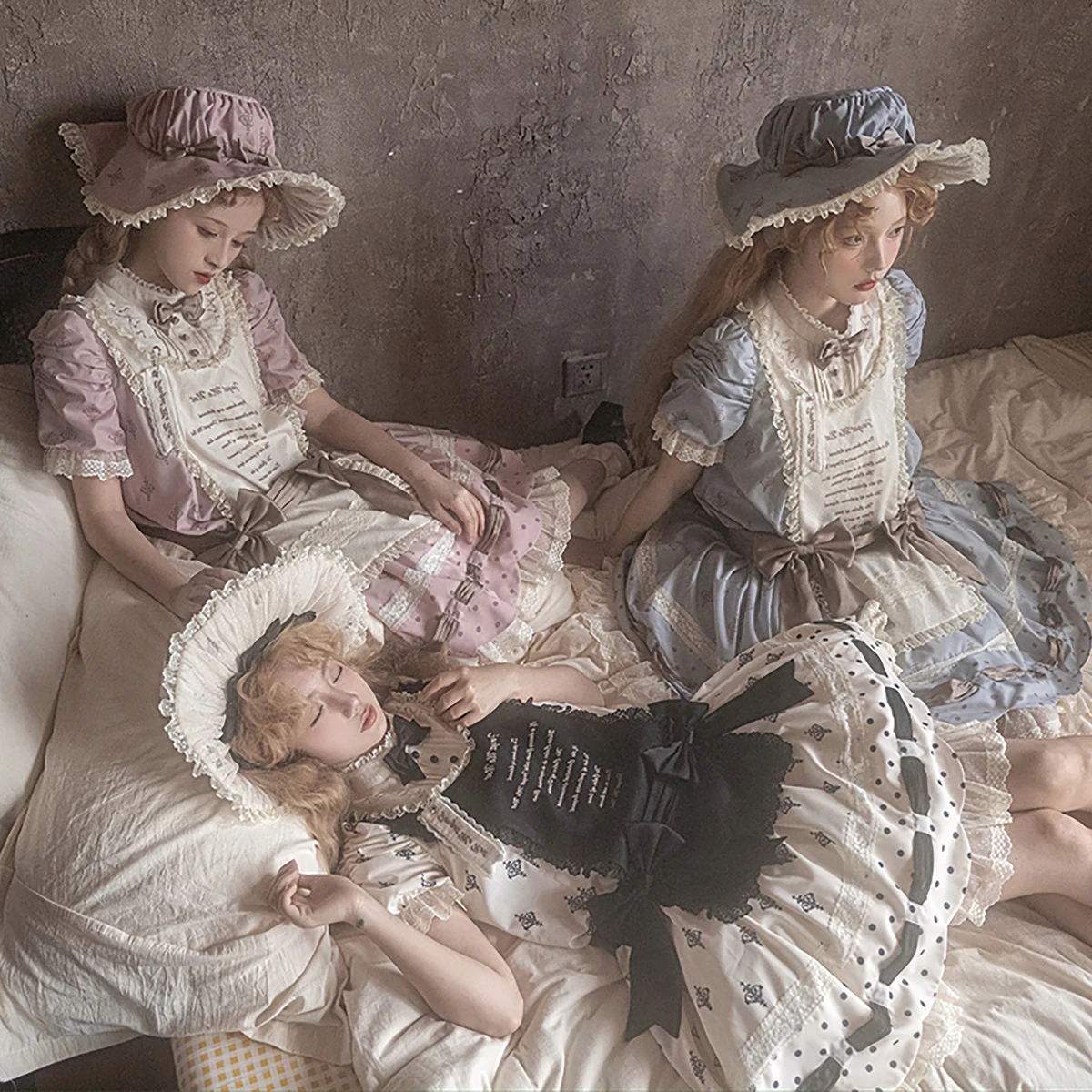 MAGOGO Cute Women Lolita Bonnet Vintage Victorian Bow Lace Hats Lolita Cosplay Accessories