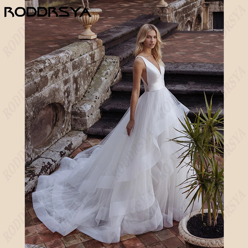 RODDRSYA Civil Spaghetti Straps Vestidos De Casamento Para As Mulheres Simples Sem Mangas Backless Noiva Festa A linha Tulle Praia Vestidos De Noiva Civil Spaghetti Straps Vestidos De Casamento Para As Mulheres Simples