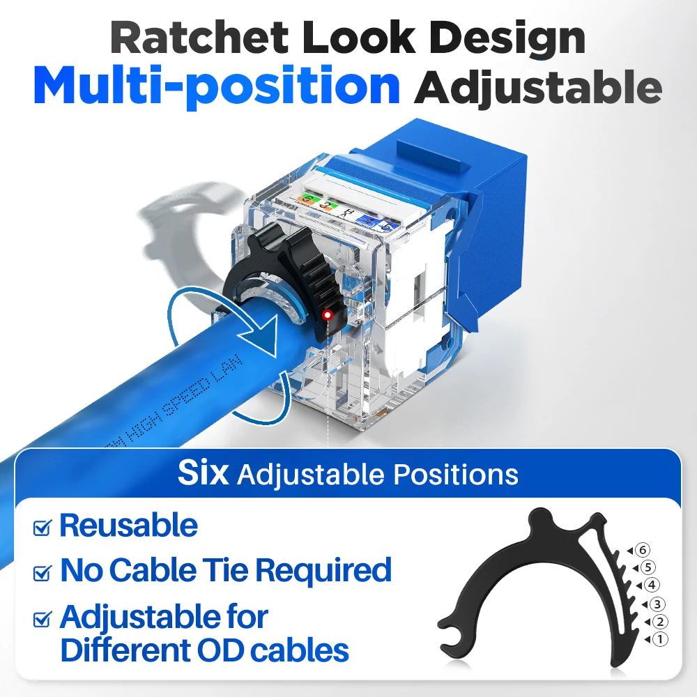 AMPCOM Network RJ45 Keystone Jack CAT6A CAT6 Zip-Tie Free Ratchet Lock & Tool-Free UTP Modular Coupler Ethernet Jacks 1/10Gbps