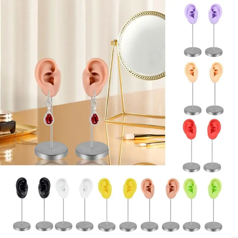 A0KD Flexible Silicone Ear Mannequin for Piercing Techniques Realistic Left and Right Human Ear Molds Jewelry Exhibits Props