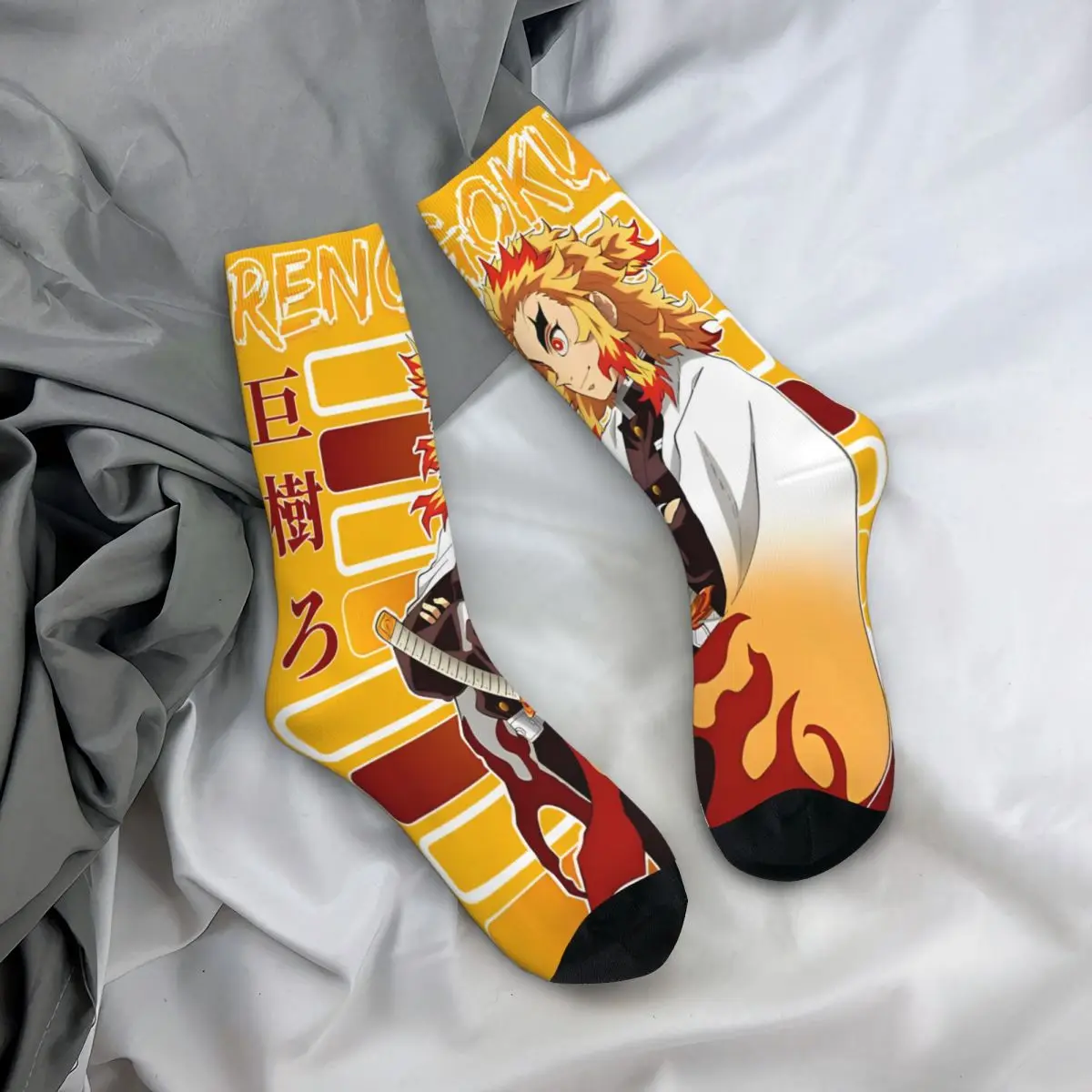 New Male Men Socks Hip Hop Fire Pillar Demon Slayers Sock Anime High Quality Women's Stockings Spring Summer Autumn Winter