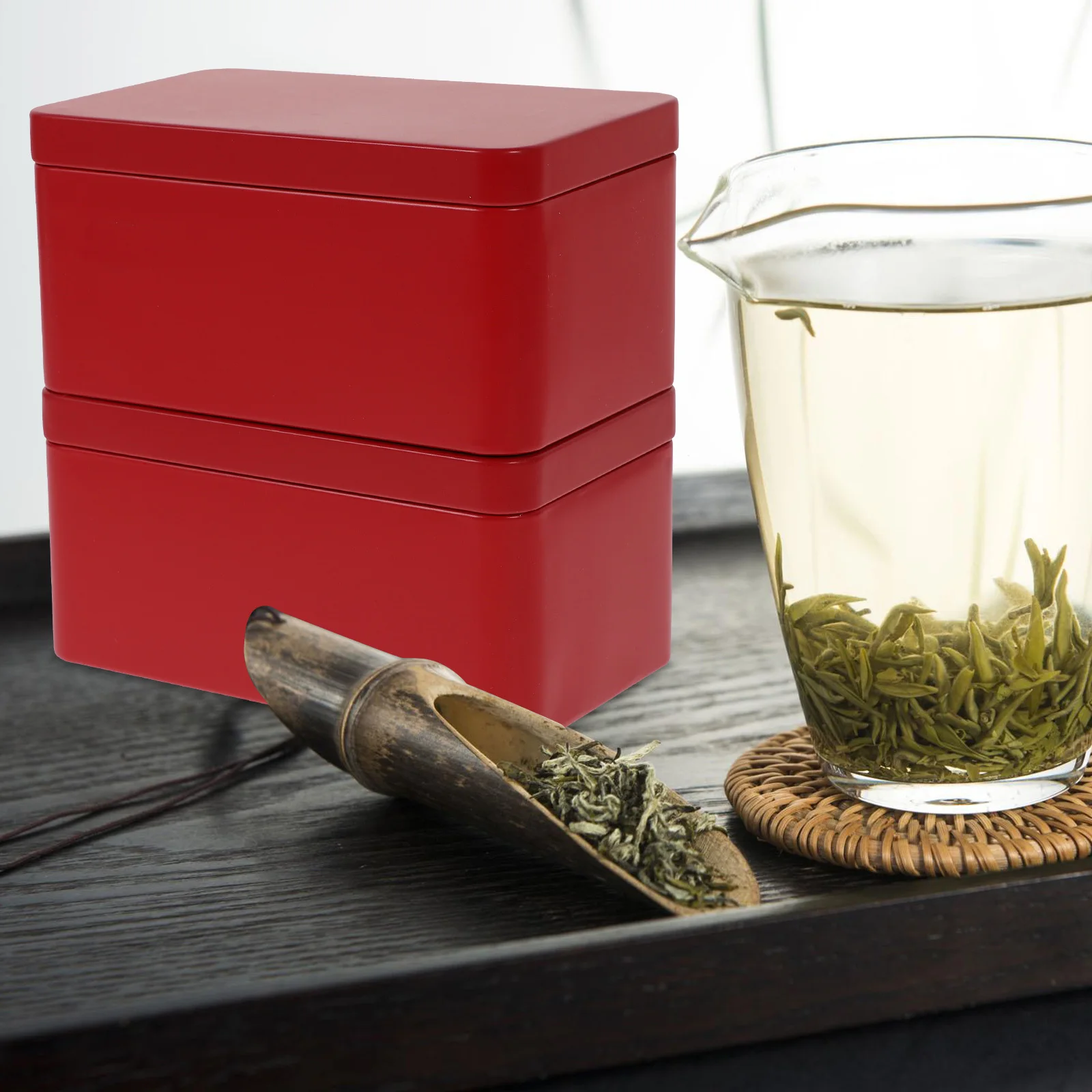 

2Pcs Rectangular Tea Box Tinplate Canisters Storage Jars Multi-Functional Organizer for Tea Coffee Beans Bulk Food Small Items