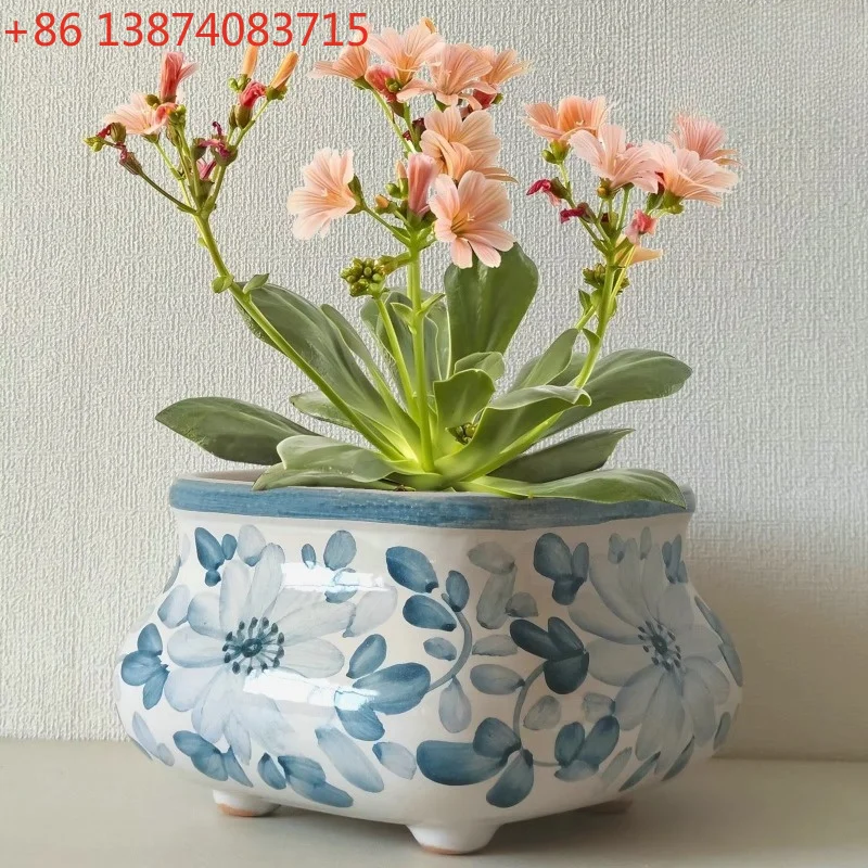 Hand-Painted Square Ceramic Succulent Planter Pot Unique Indoor Flower Plant Pot Small Bonsai Cactus Pot Home Decor Gift