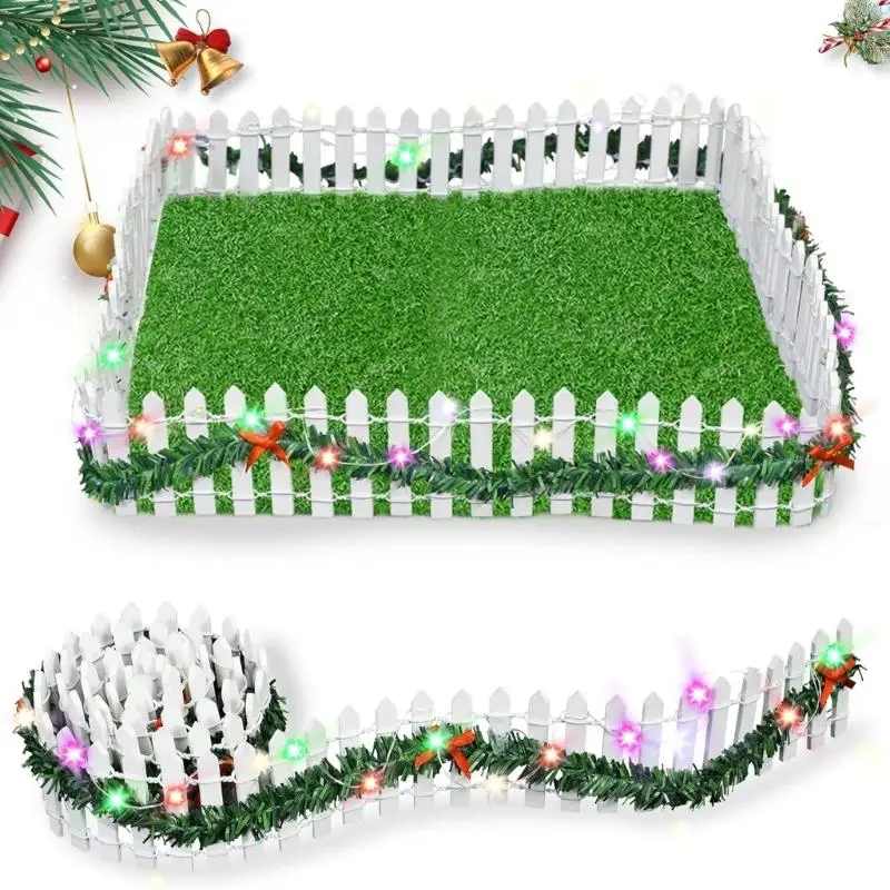 23GA Christmas Fairys Garden Fence Miniature Landscape Ornament Led Light Up Decorative Picket Fence for Christmas Dollhouses
