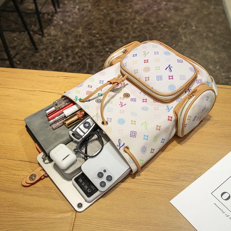Women's Luxury Designer Backpack Large Capacity Travel Backpack Commuter Business Bag Fashion Drawstring School Bag for Girls image 4
