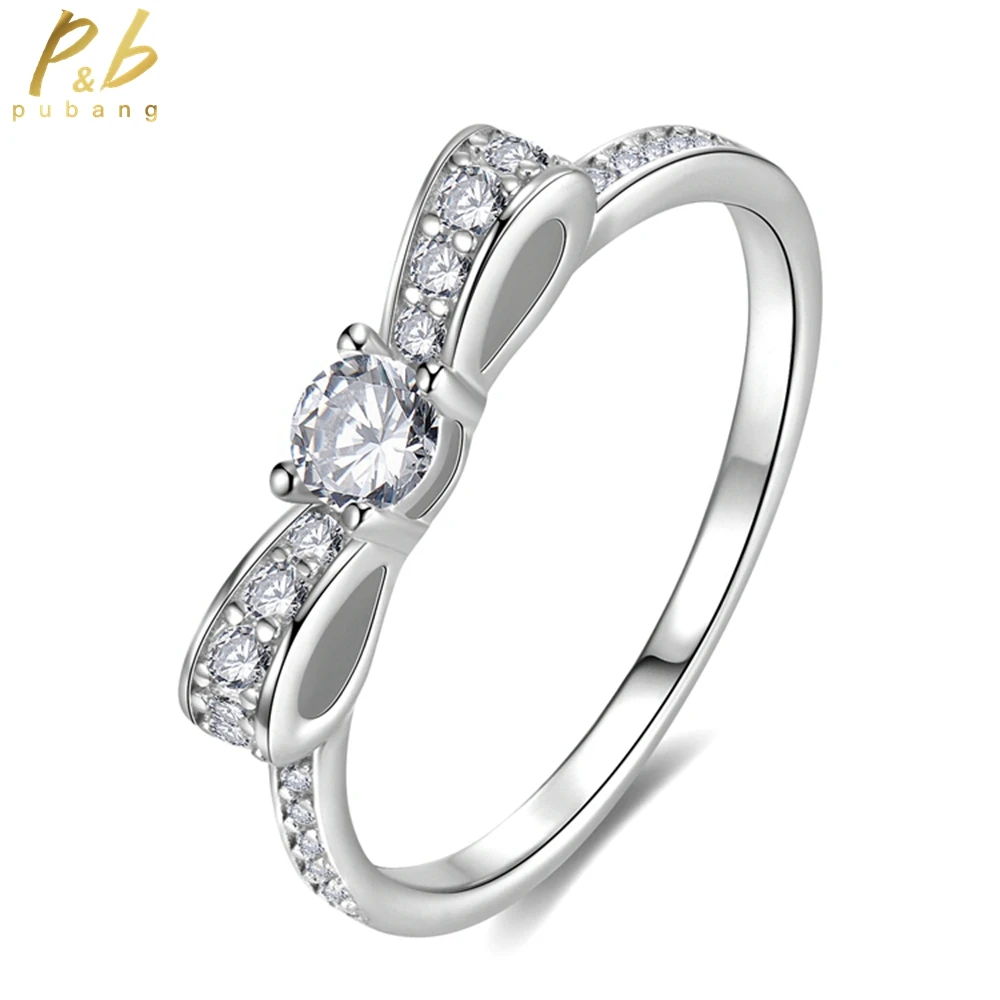 PuBang Fine Jewelry Real 925 Sterling Silver Created Moissanite Bowknot Simple Diamond Ring for Women Anniversary Gift Wholesale