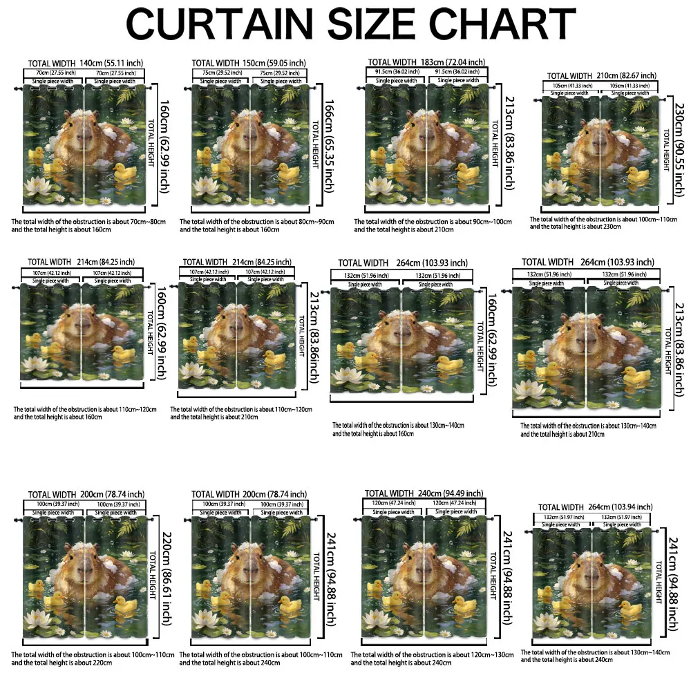 2pcs 90g brushed fabric curtains, featuring a scene of a water buffalo duck playing in the water perfect for home decoration