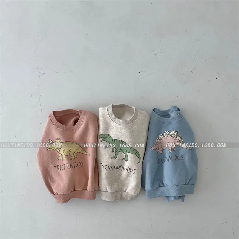 Ins Korean Version of Winter Clothing for Boys and Girls New Top for Children's Cute Korean Dinosaur Fleece Soft Pullover Hoodie