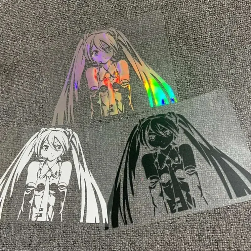 Hatsune Miku Reflective Stickers Animation Peripheral Cute Cartoon Diy Car Laser Stickers Japanese Kawaii Size 20x13.6cm New