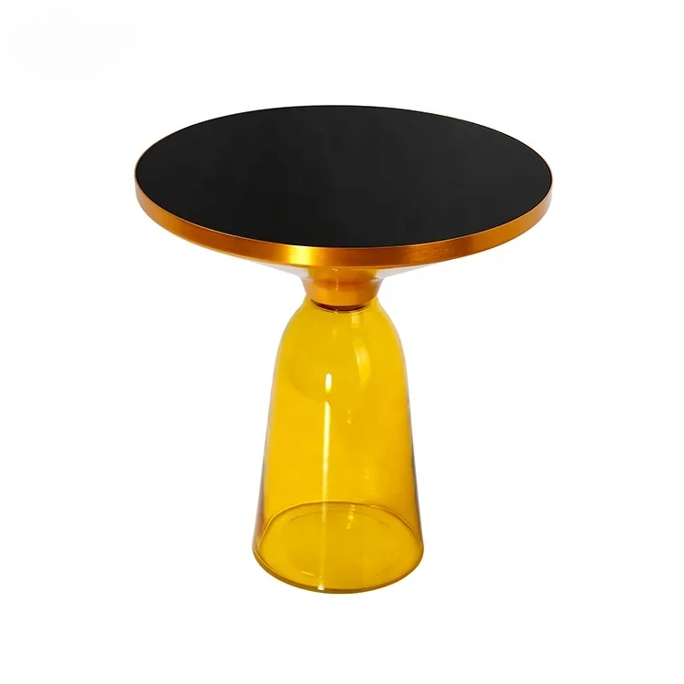 style transparent tinted colorful glass solid brass golden frame bell side table coffee table