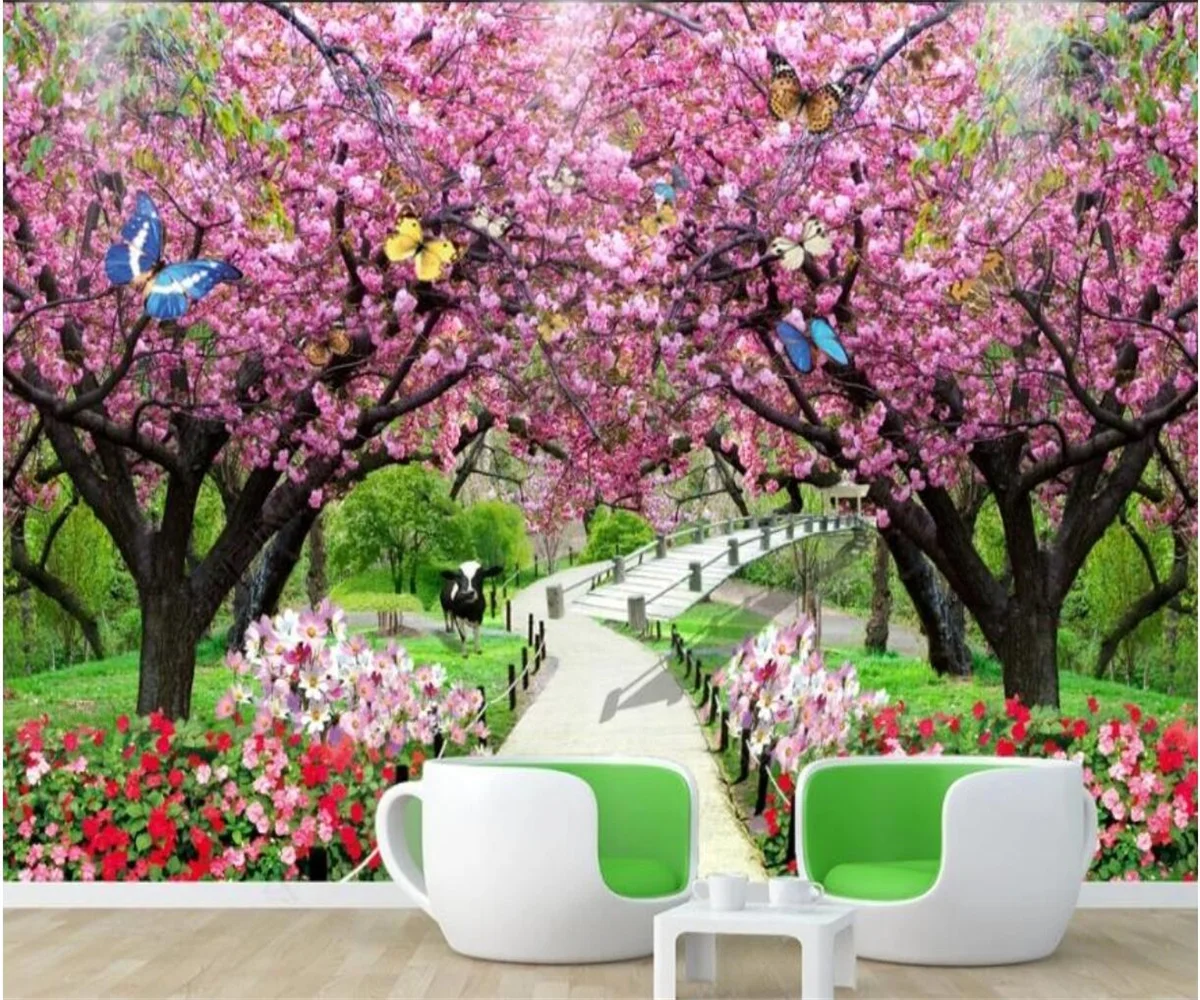 

Custom size mural cherry blossom jungle background decorative painting living room bedroom home decorative flowers 3d wallpaper