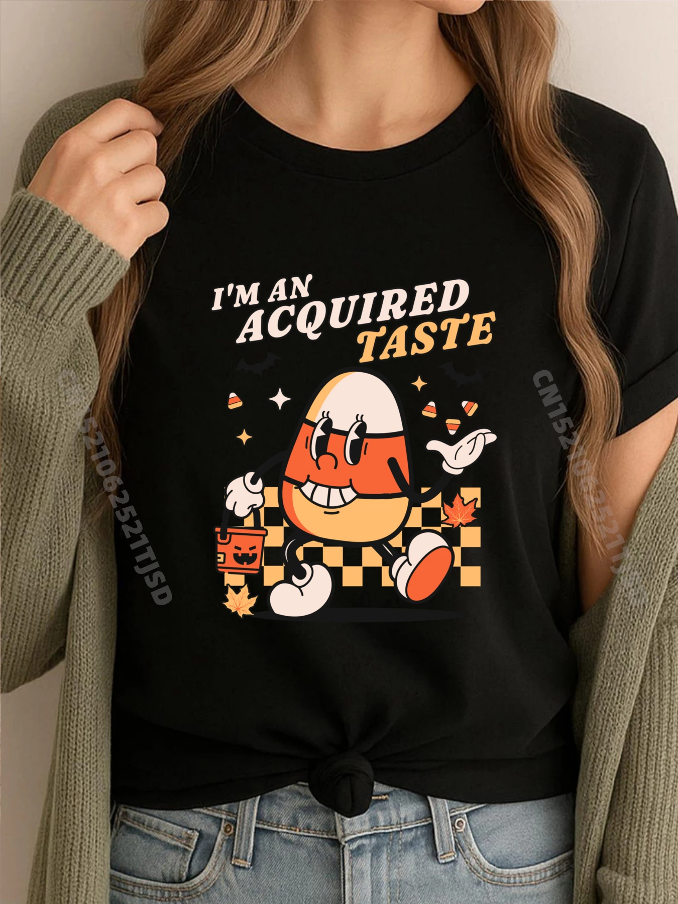 

I m An Acquired Taste Candy Corn Retro Vintage Halloween Grpahic Tee New Year