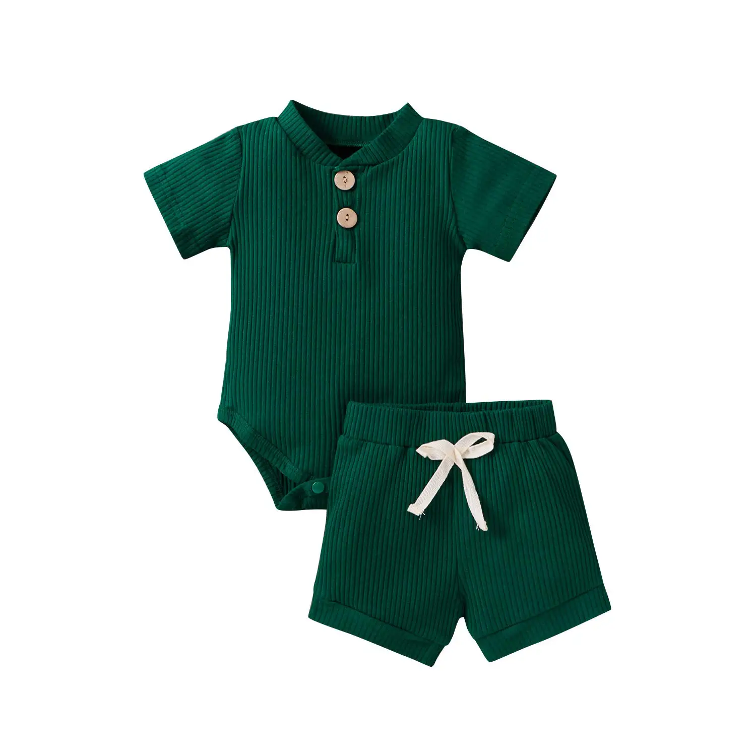 

Baby Boys Girls Summer Clothing Set Short Sleeve Bodysuit+Shorts 2pcs Outfits Newborn Toddler Kids Ribbed Knitted Tracksuits