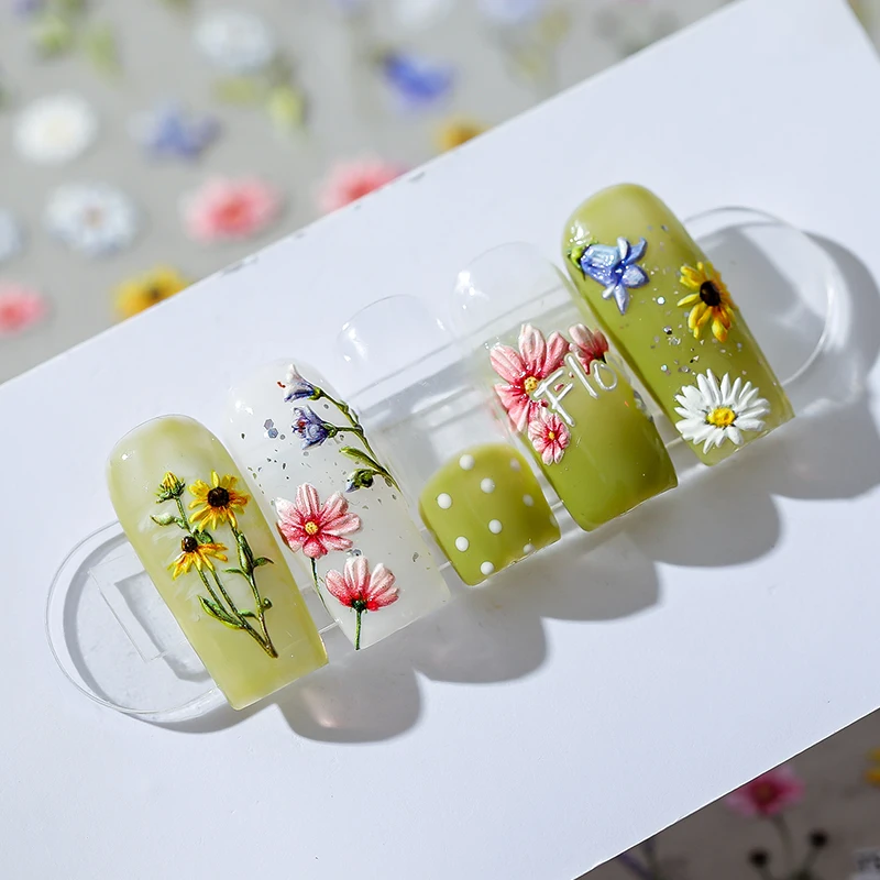 1 piece 5D Exquisite Japanese Flower Nail Art Sticker Kawaii Colorful Macaron Flower Nail Decal Decal DIY Adhesive Accessories