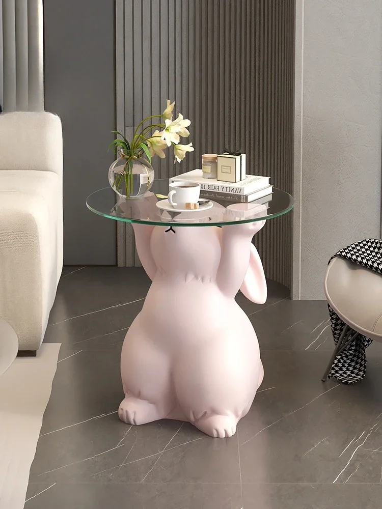 Creative Animal Figurines Side Table,Living Room Coffee Table,Tempered Glass Tabletop,Sofa Decor Corner Table,Modern furniture