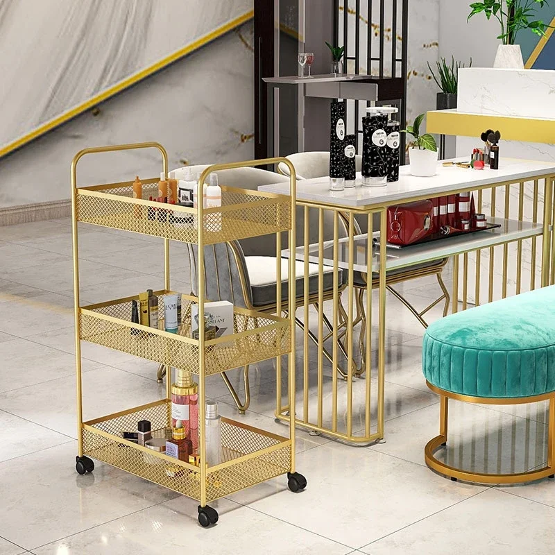 Golden Salon Handcart Multi Layer Equipment Cosmetics Handcart Hairdressing Salon Furniture