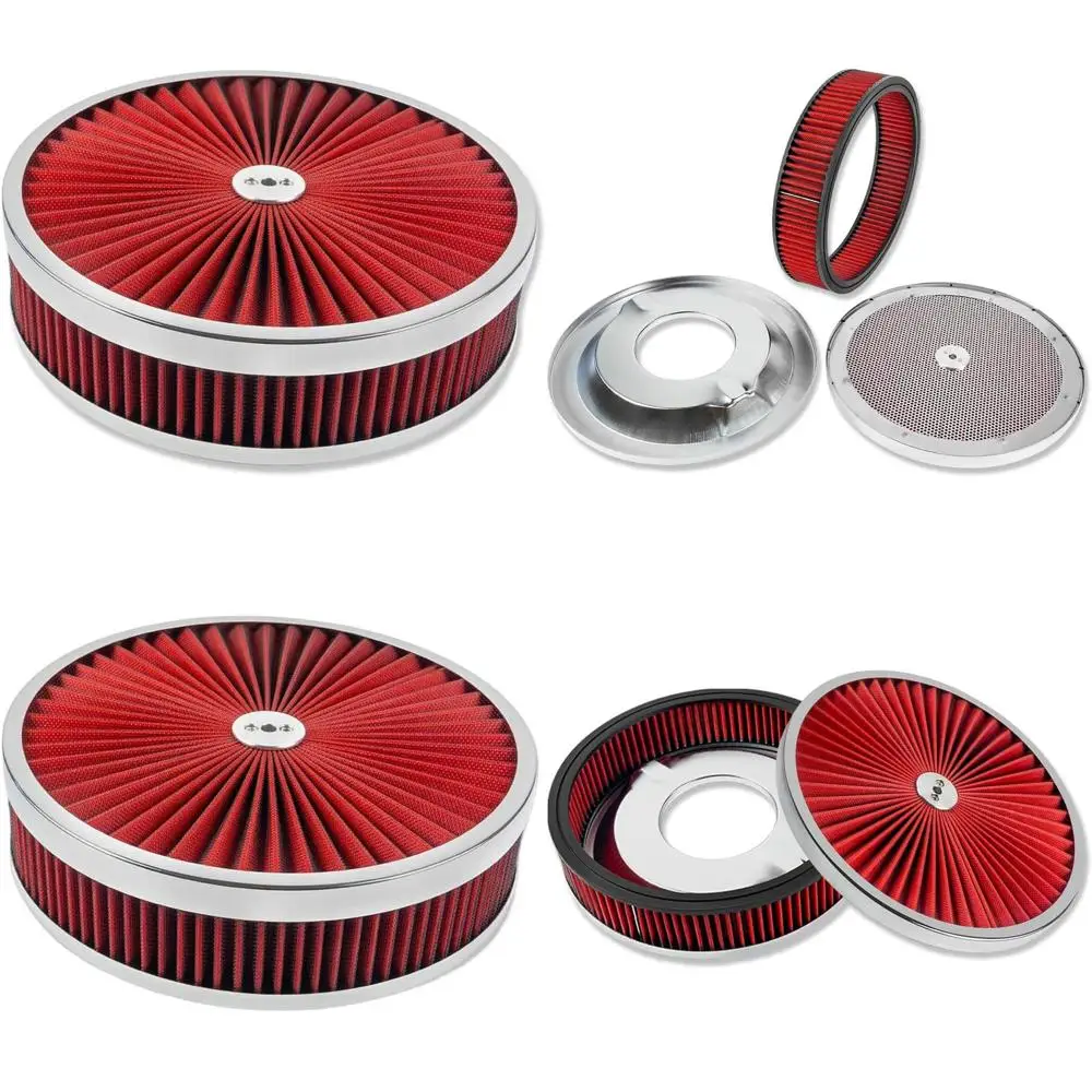 

14 x 3 Round Air Filter with Washable Red Element and Chrome Edge