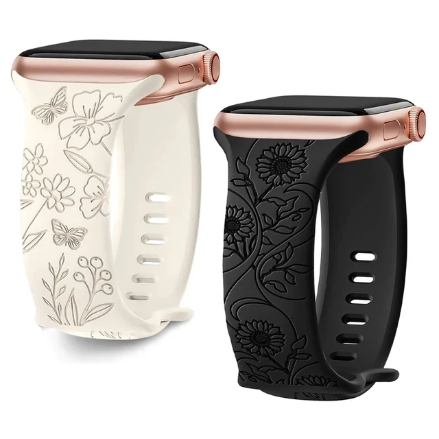 Paski do Apple Watch Band 44mm 42mm 40mm 45mm 49mm 46mm, bransoletka z kwiatowym grawerem, correa iwatch series 11 10 9 7 SE 8 Ultra 3