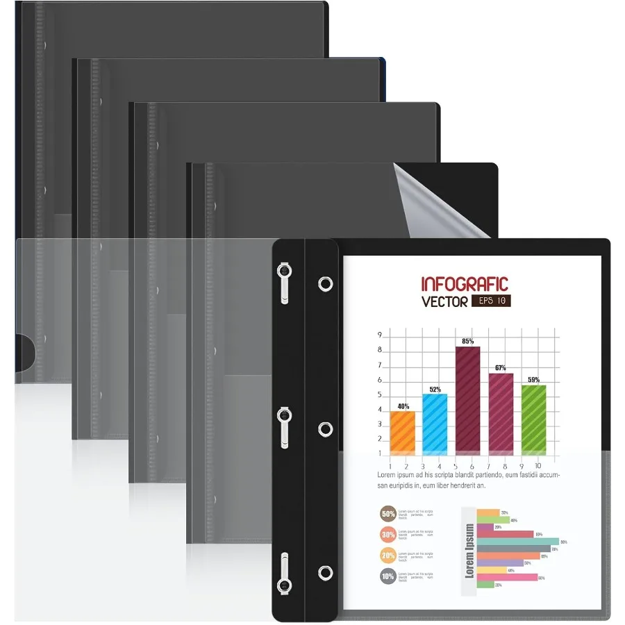 

5 Pack Plastic Report Covers with 3 Prongs Fasteners Clear Front Resume Portfolio Folder for 8.5x11 Letter Size Paper Presentat