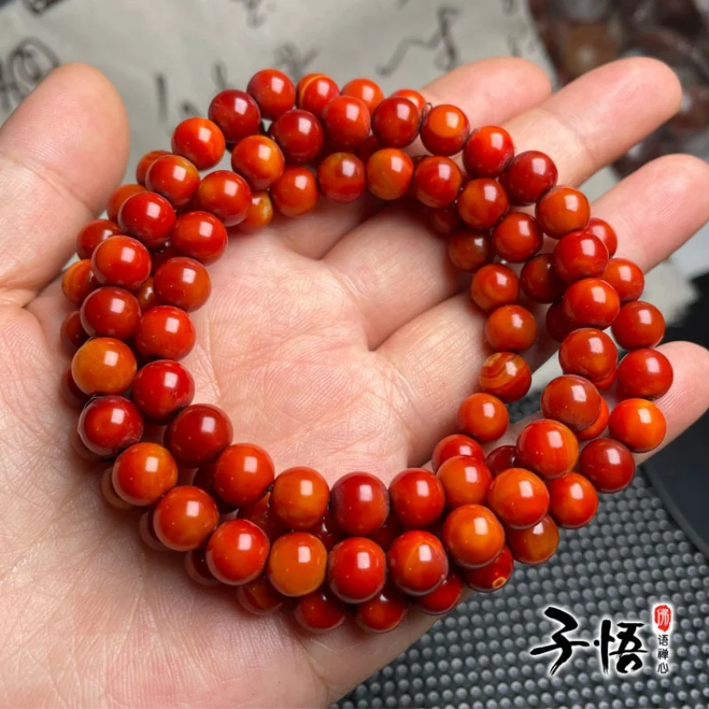 

Warring States Period Red Agate 8 Mm108 Tablets Buddha Beaded Necklace