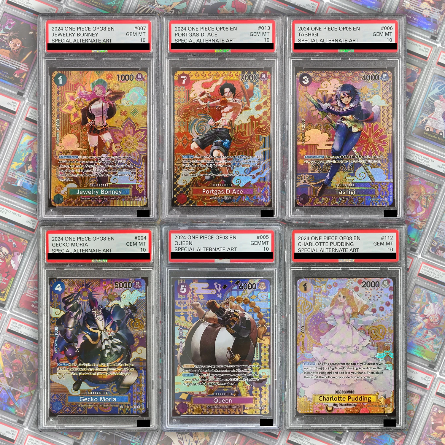 DIY OPCG English 10 Rating Card OP08 SP Bonney ST02-007 Tashigi Pudding Ace OP02-013 Queen Gecko Moria Game Collection Toy