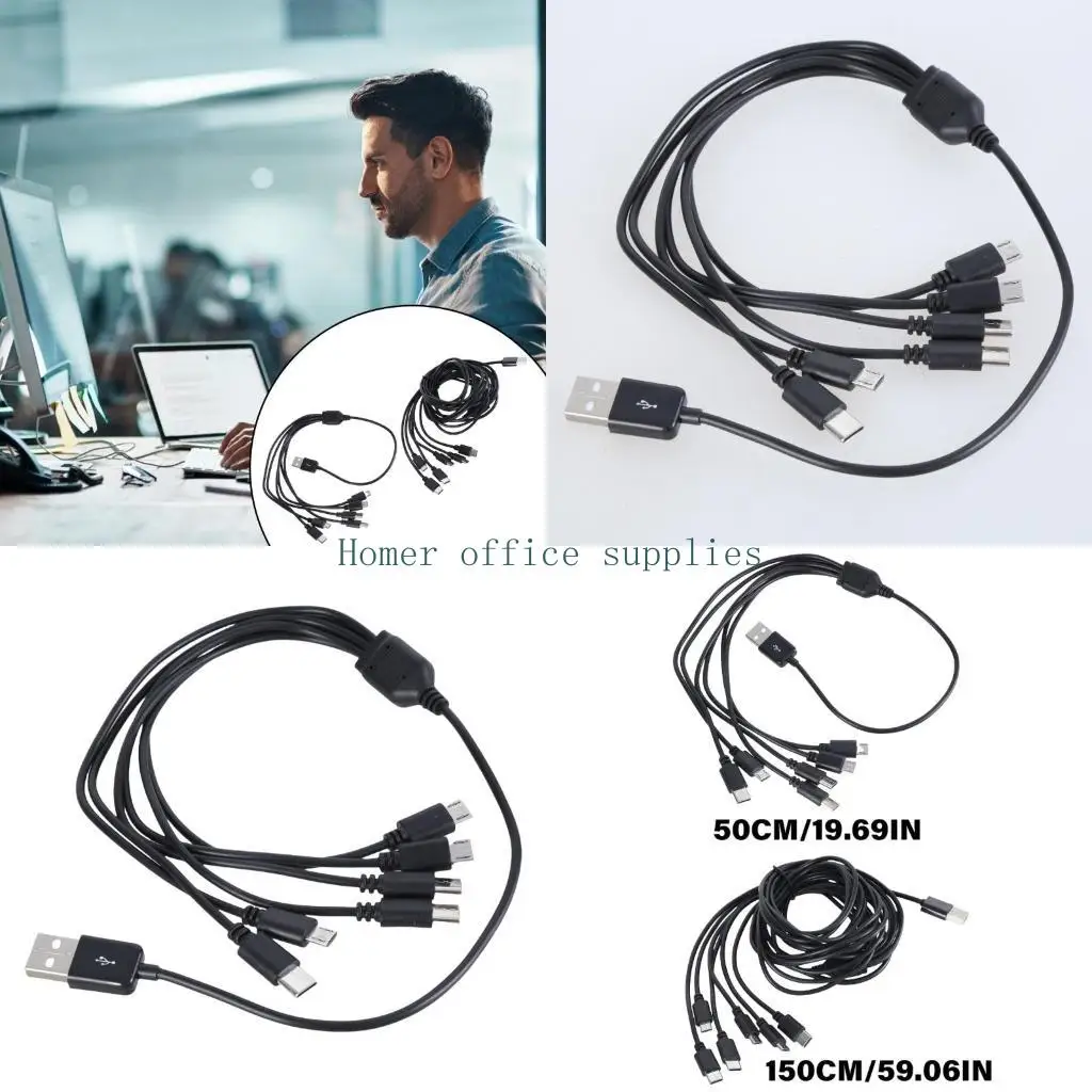 K43B Space Saving 6 Device Charging Cable, USB to USB 5Pin and Type C Power Splitter Cord for Home and Travel Use 50cm/150cm