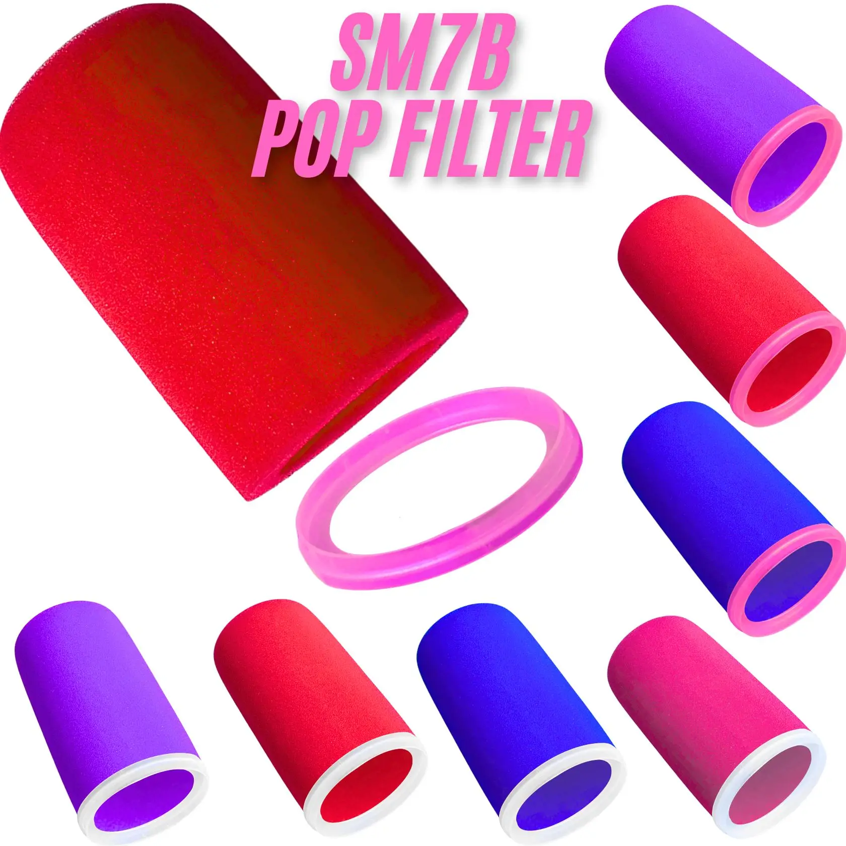 SM7B Filter for Shure SM7B Foam Cover Replacement SM7dB MV7 Microphone Colorful Wind Shield Pop Filter (Pink, Red, Violet, Blue)