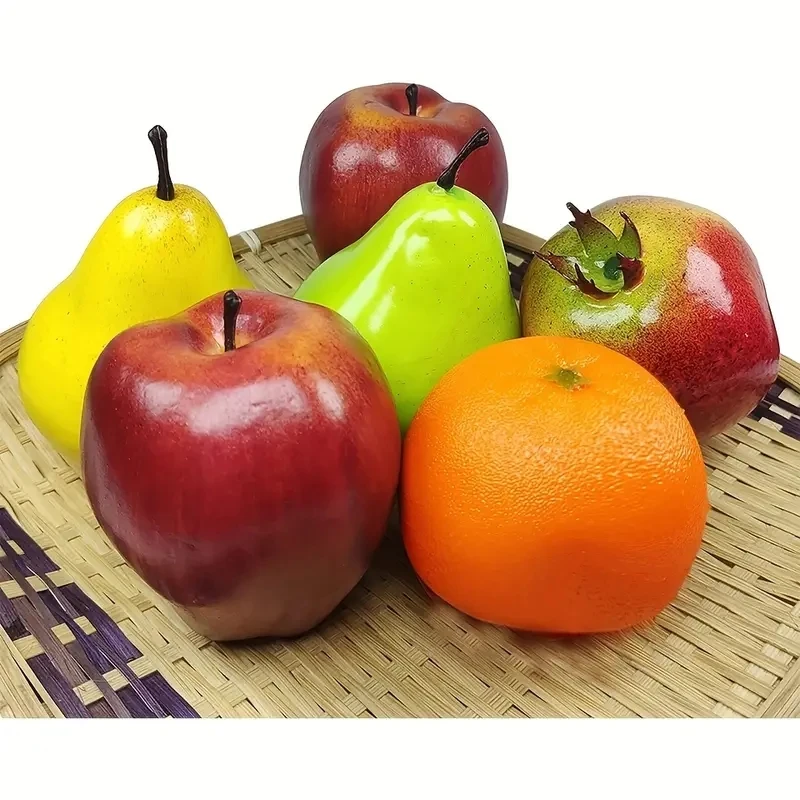 6-teiliges, lebensechtes künstliches Obst-Set – realistische Früchte für Zuhause, Küche, Party und Weihnachtsdekoration, gefälschte Birne, Orange, Pomegra – Detail 3