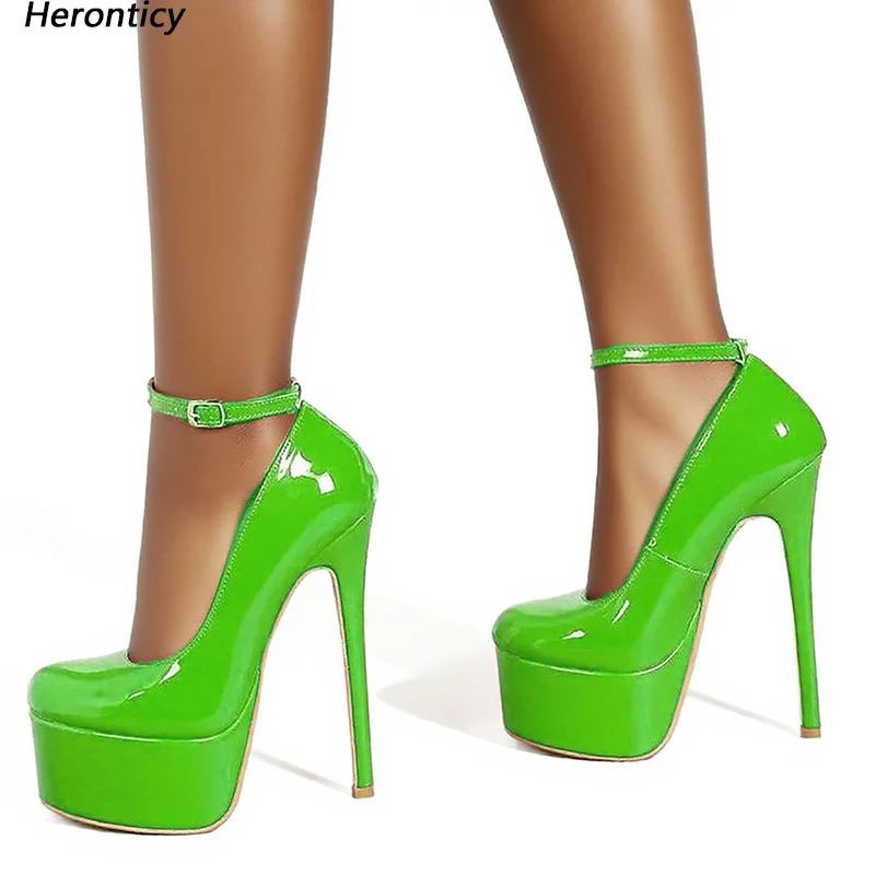 

Heronticy/женские весенние туфли-лодочки ручной работы с глянцевым круглым носком на тонком высоком каблуке, красивые красные, зеленые туфли для вечеринок, женские размеры США 5-20