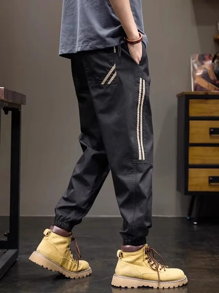 

Свободные брюки в полоску в американском стиле ретро, мужские весенне-летние повседневные брюки-карго, рабочая одежда, дышащие прямые брюки