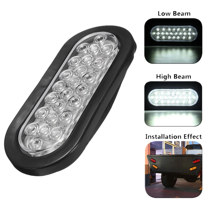 2Pcs 6 Inch Oval White 22 LED Truck Reverse Tail Lights For Truck Trailer Warning Light Transparent Daytime Running Lamp