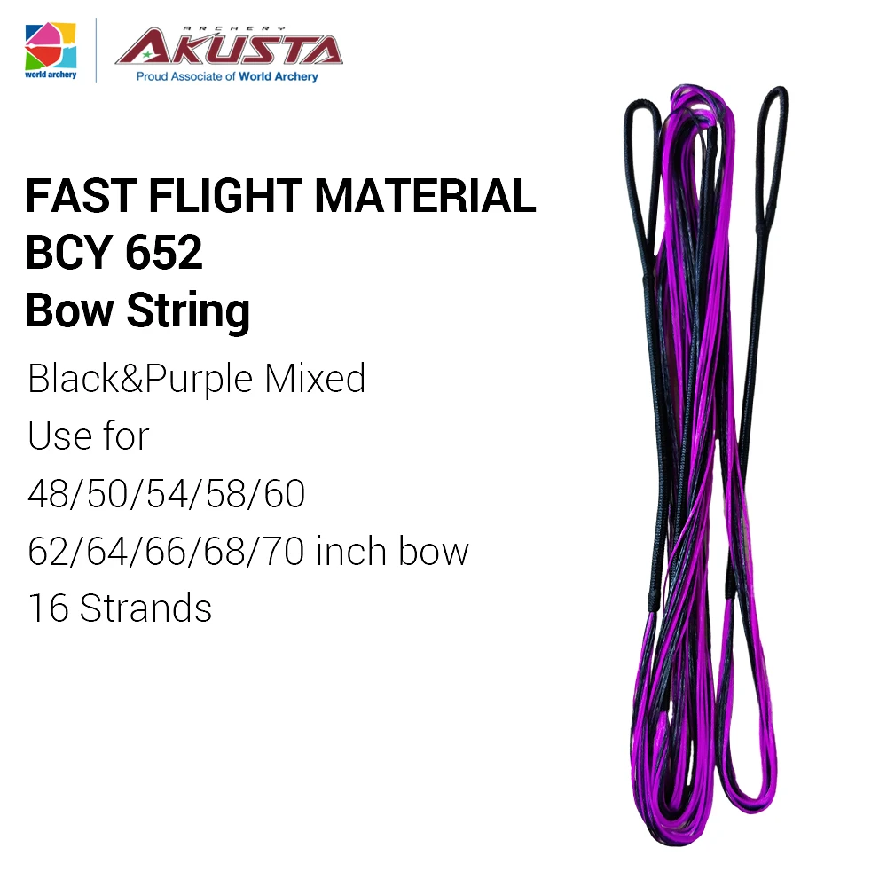 Akusta Recurve Bow Fast Flight Material Bow String BCY 652 16/18 Strands Black Purple Mixed For 48-70 Inch Bow