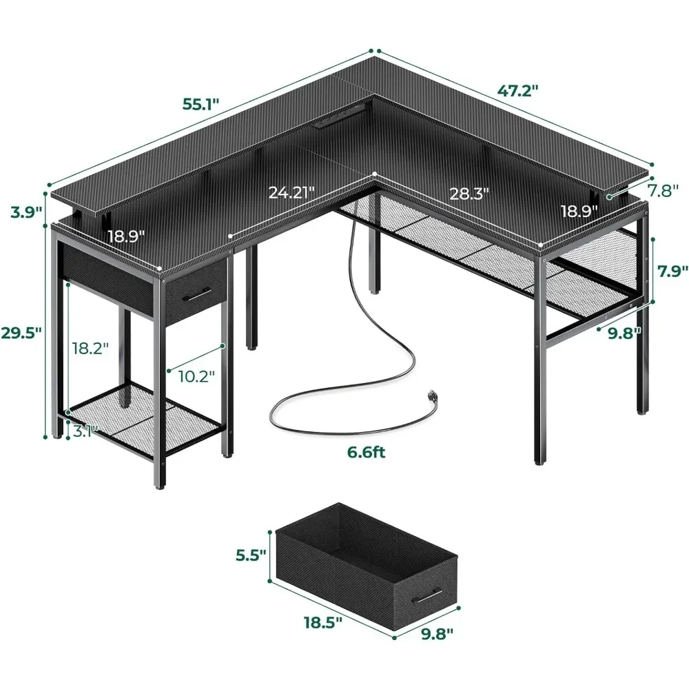 Corner Desk Home Office Desk Carbon Fiber BlackFreight Free Gaming Computer Table Furniture