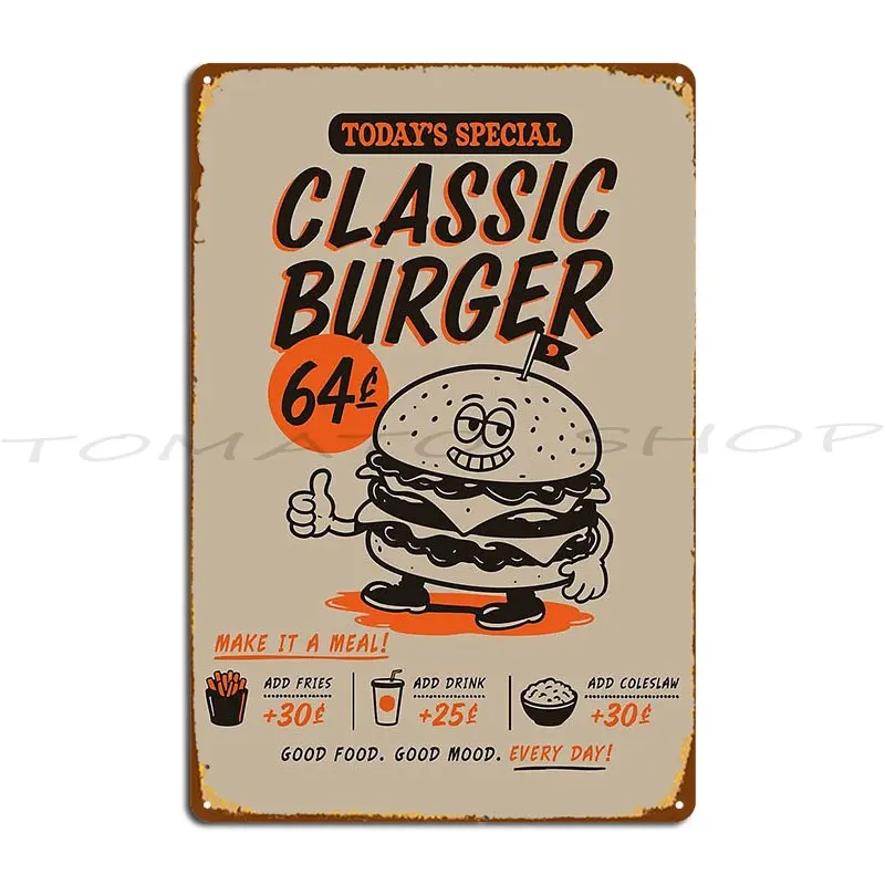 Classic Burger Vintage Diner Menu Metal Sign Living Room Bar Cinema Cave Iron Tin Sign Poster