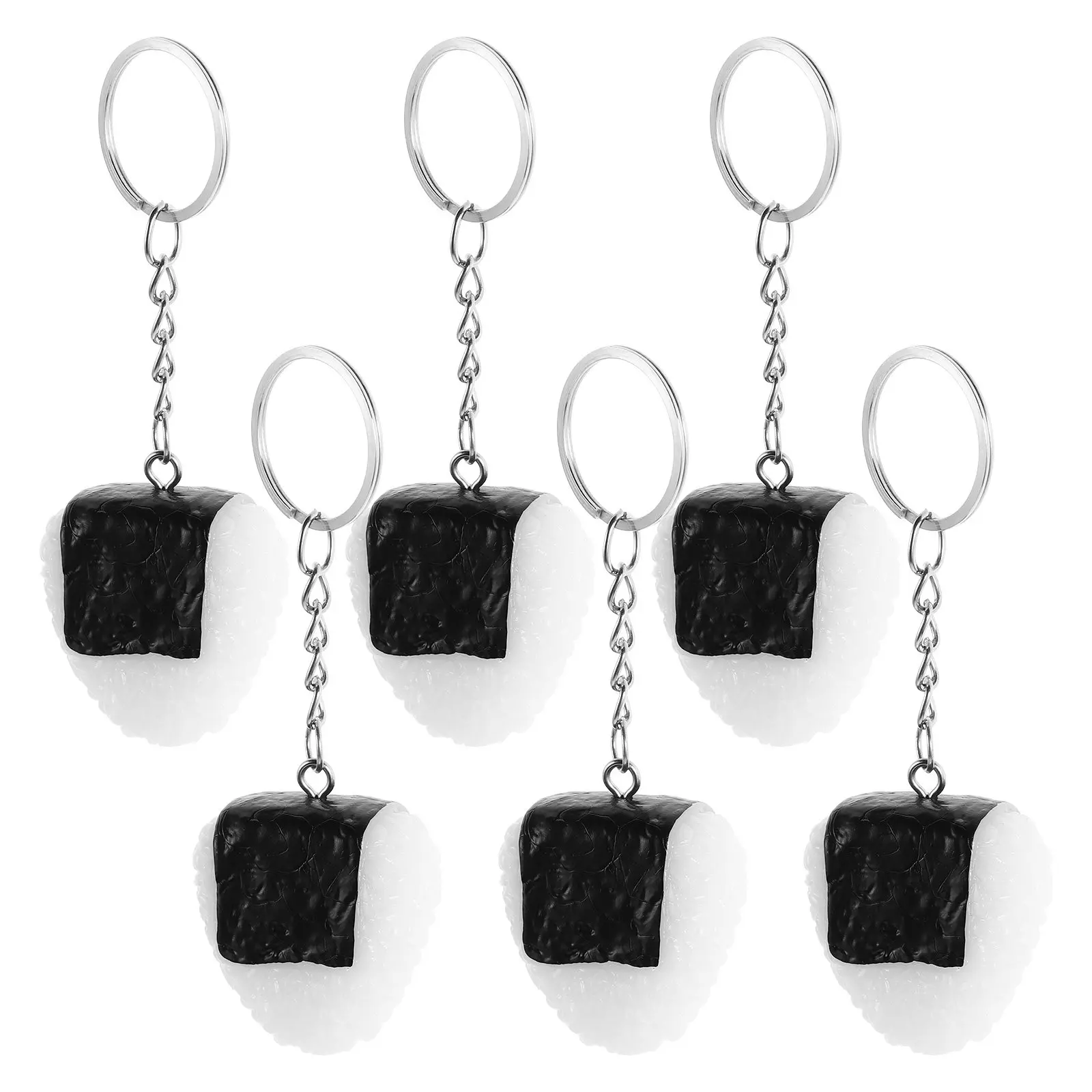 6Pcs Food Keychain Realistic Triangle Rice Ball Pendant PVC Alloy Material Mini Imitation Food Keyring Cute Kawaii Sushi