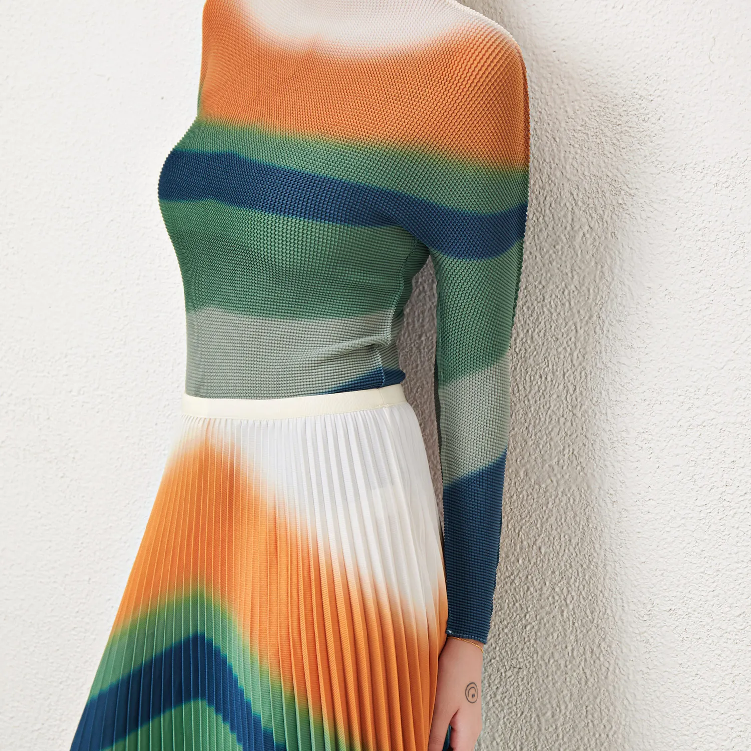 High Quality Elegant Sets for Women Two Pieces Free Size Elastic Stretch Plus Size Women's Pleated Skirt Set