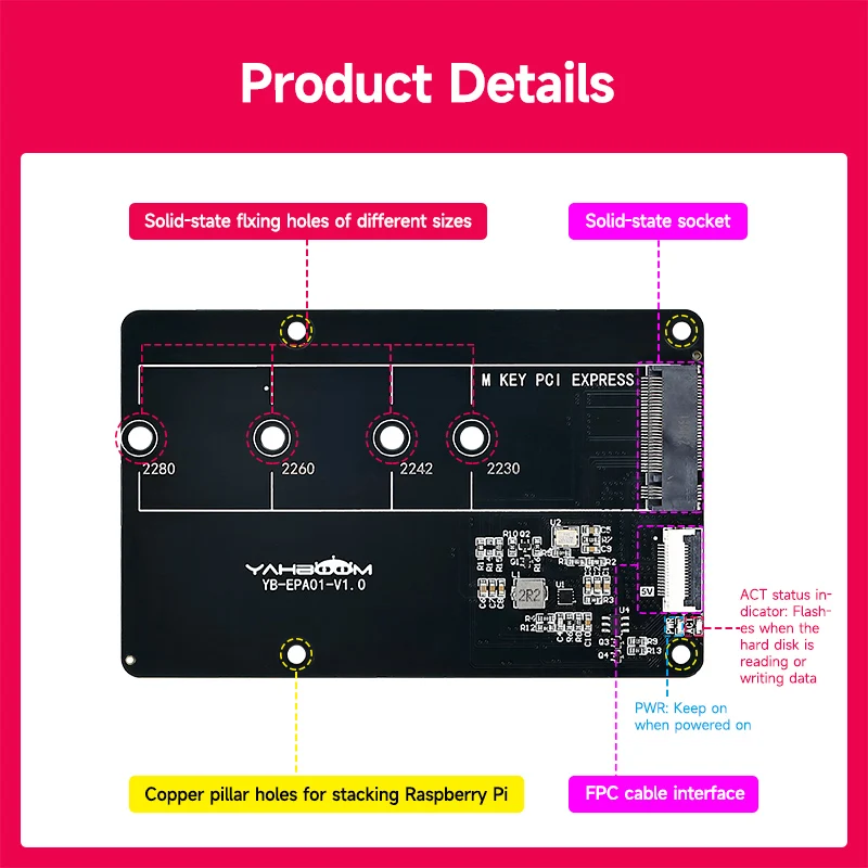 Raspberry Pi 5 Dedicated PCIe to M.2 NVME SSD Solid-state Drive Expansion Board with FPC cable Support Active Cooler for RPI 5