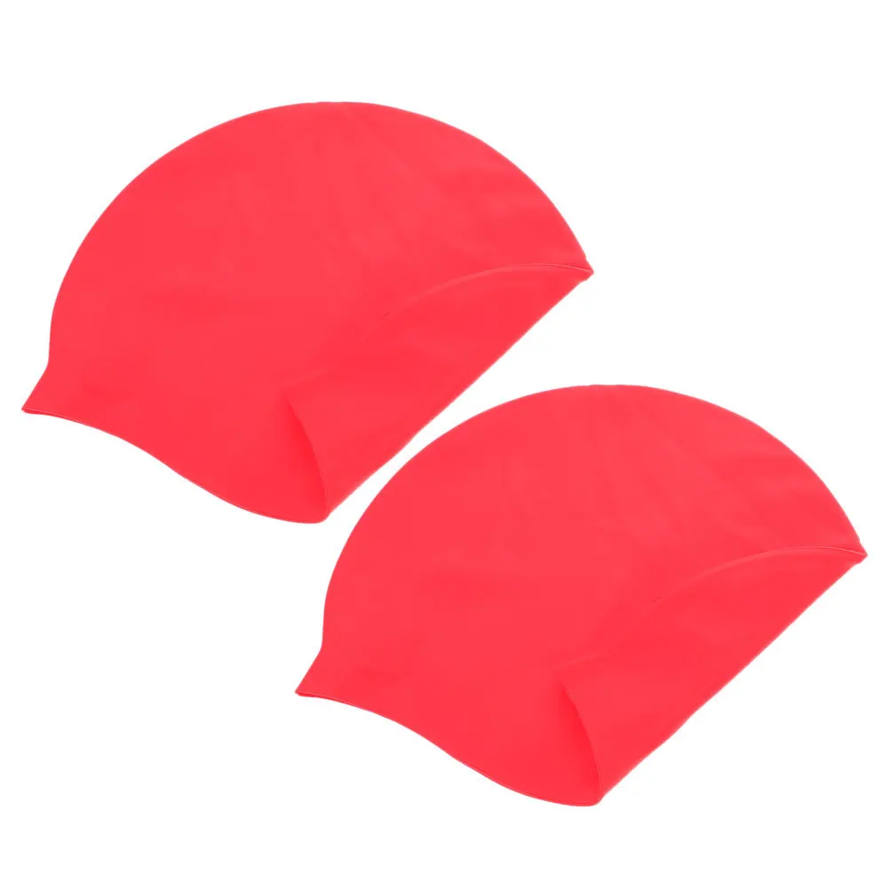 

2 Pcs Caps for Men Silicone Swim Hats Women Swimming Long Hair Red Beach Ladies