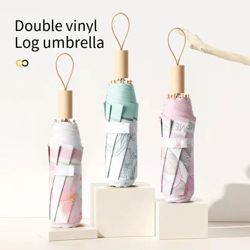 

UPF50+ Folding Umbrella Double Layer Sun Rain Umbrella With Storage Bag UV Protection Vinyl coating Parasol Sun Shade Umbrella