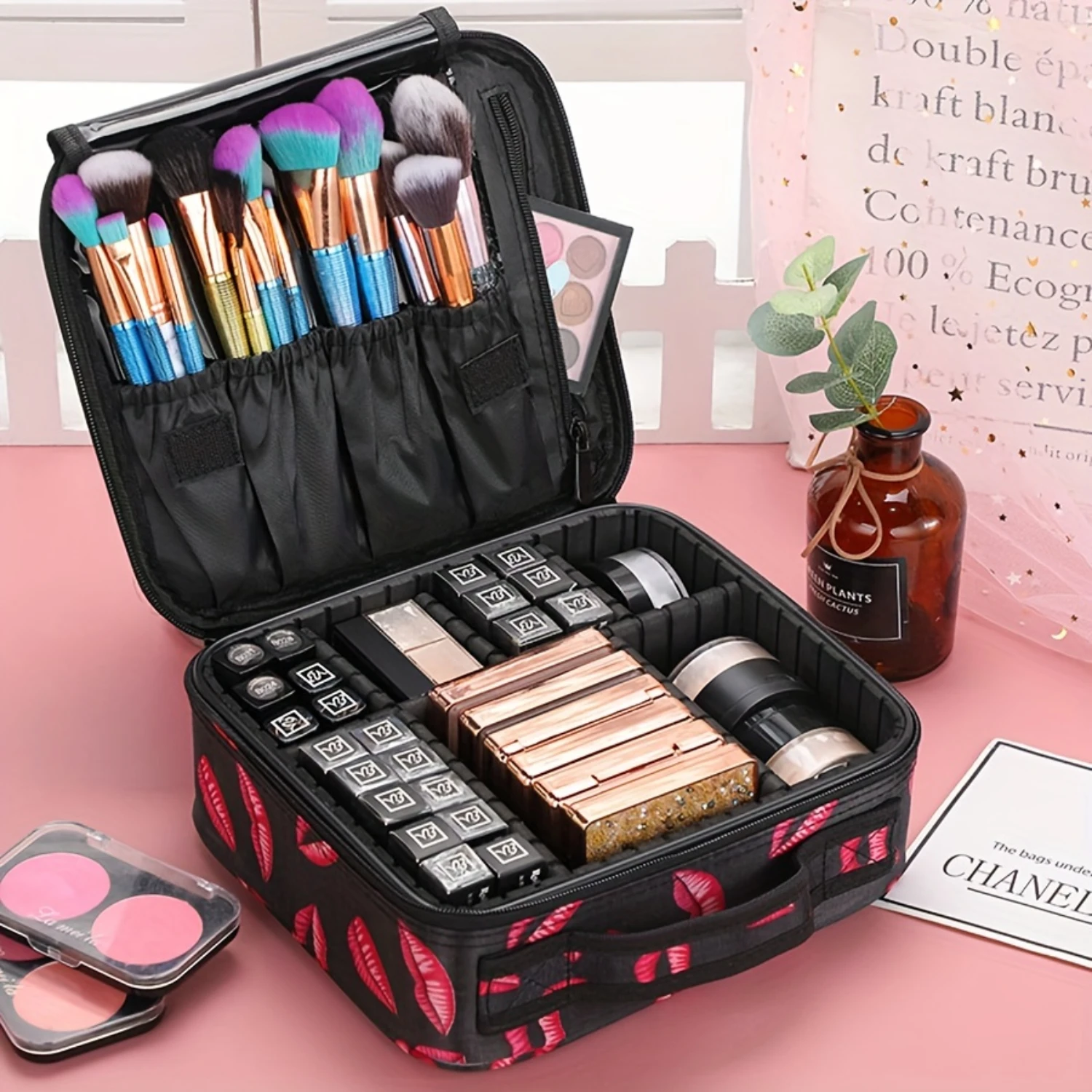 Fashion Lip Print Makeup Bag, Portable Cosmetic Pouch for Travel Organizing