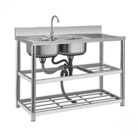 304 Stainless Steel Multifunctional Kitchen Sink with Platform Desktop Bracket Knife Holder Left and Right Basins To Choose From