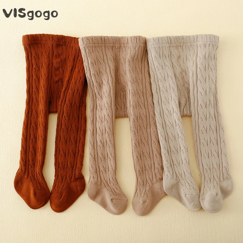 

VISgogo Toddle Baby Girl Autumn Winter Knit Leggings Elastic Waist Solid Color Tights Pantyhose Stockings