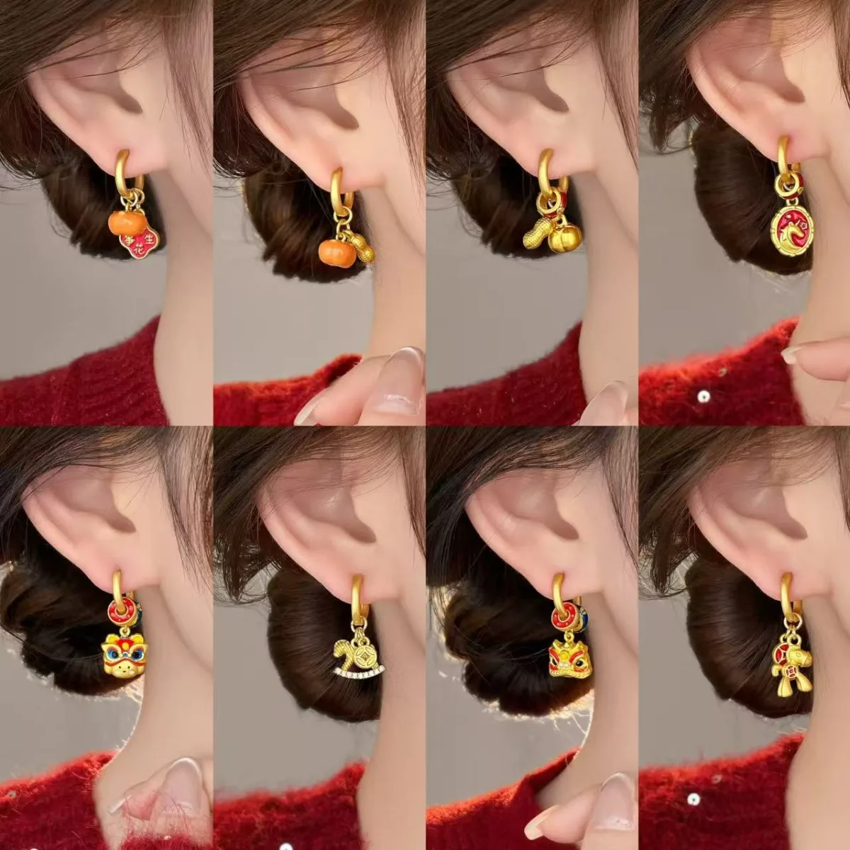 New Fashion Multiple Wear Ways Earrings for Women Symbol of Happy Peanut Persimmon Shaped  Enamel Pendant Luxury Jewelry Earclip