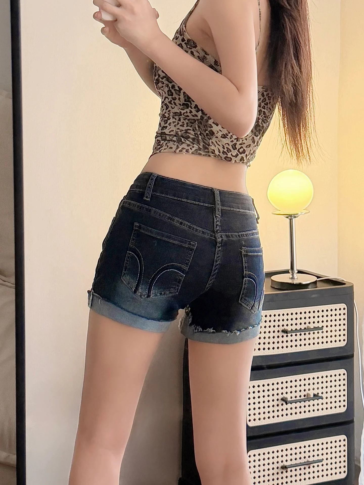 American Style Hot Girl Low Waist Versatile Denim Shorts Summer plus Size Ultra Short Pants Butt Covering Cuffed Trendy Hot P...